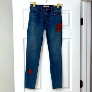 Pacsun Blue Skinny Jeans with Red Floral Detail